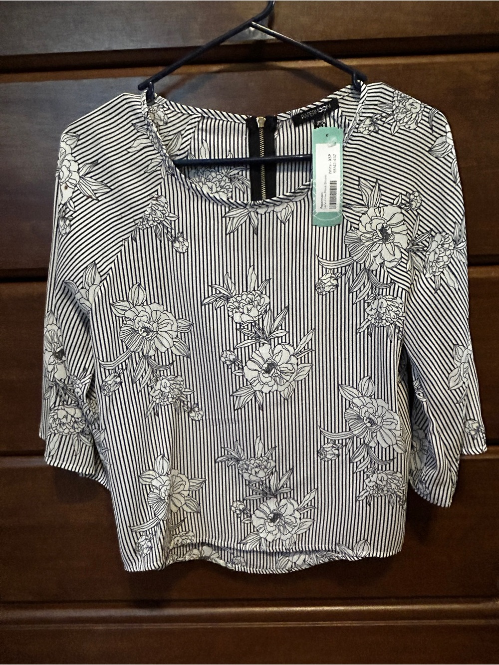 Papermoon Black & White Striped Floral Blouse